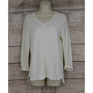 Jones New York Womens Size Medium Long Sleeve V-Neck Top Shirt White